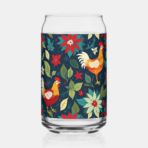 Vaso Con Forma De Lata Pollos De Granja Y Poinsettias