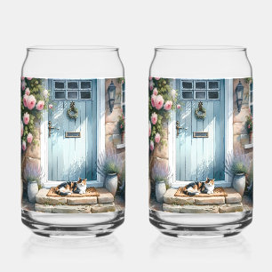 Vaso Con Forma De Lata Porche Floral Cottagecore con Gato Calicó