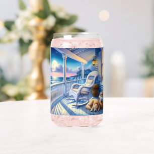 Vaso Con Forma De Lata Pórtico costero iluminado por la luna con perro y