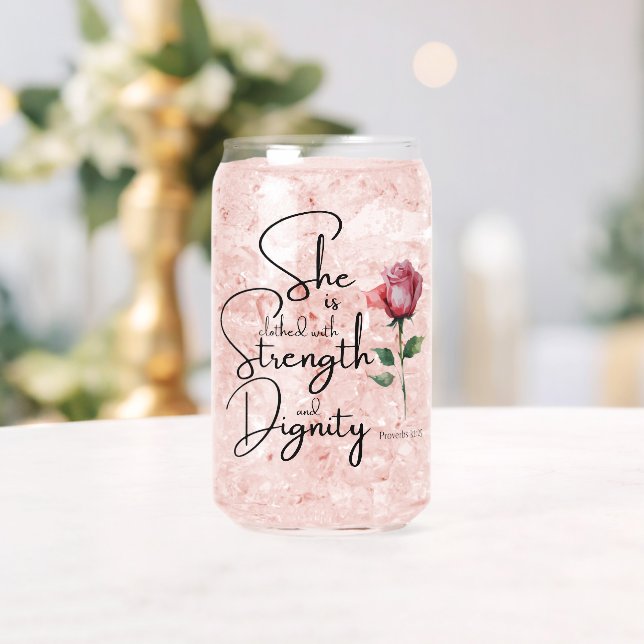 Vaso Con Forma De Lata Proverbios 31:25 Ella está vestida de la Biblia Ve (Insitu (Boda))