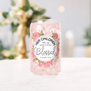 Vaso Con Forma De Lata Proverbios 31:28 Flores rosadas del Día de la Madr