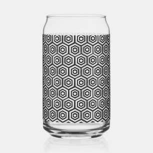 Vaso Con Forma De Lata Puede Vidrio Negro Blanco Patrón Geométrico Hexágo