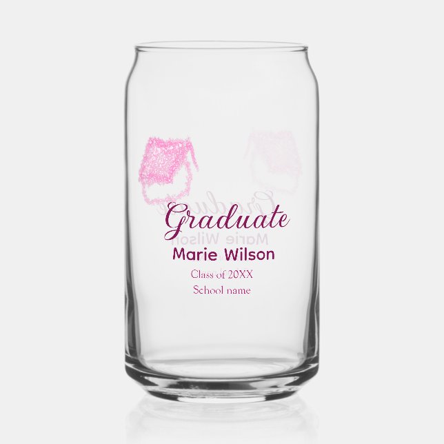 Vaso Con Forma De Lata purpurina de graduación graduado rosa gorra añadir (Anverso)