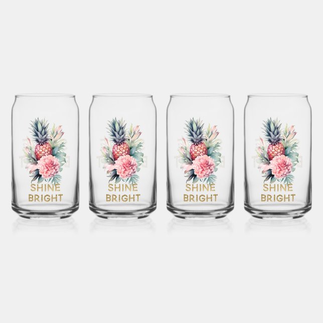 Vaso Con Forma De Lata Purpurina Tropical de Oro Shine Pineapple (Anverso)