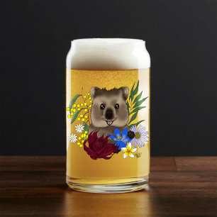 Vaso Con Forma De Lata Quokka Feliz Australia Floral Azul