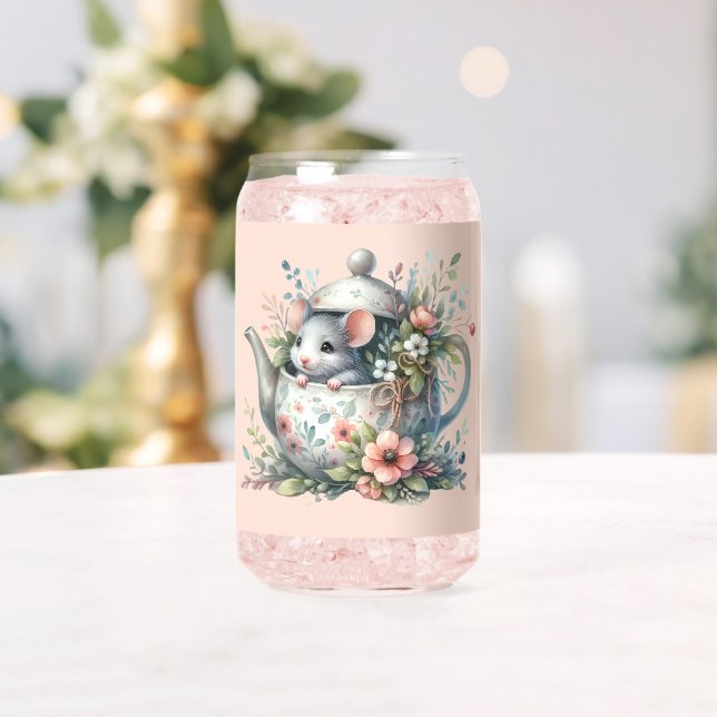 Vaso Con Forma De Lata Ratón lindo en Ilustracion de tetera floral (Insitu (Boda))