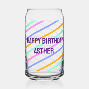 Vaso Con Forma De Lata Rayas coloridas feliz cumpleaños agregar nombre Ch