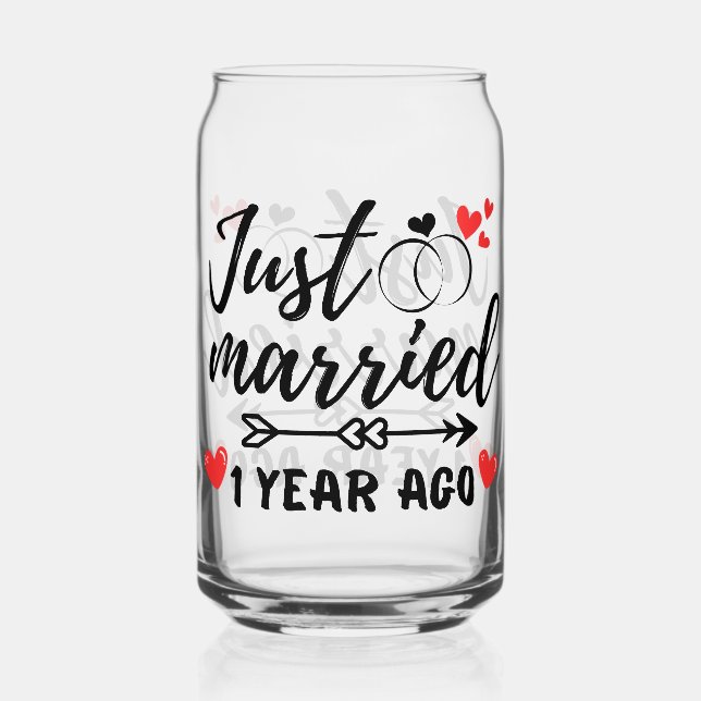 Vaso Con Forma De Lata Recién casado hace un año, primer aniversario Boda (Anverso)