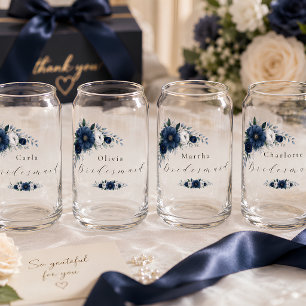 Vaso Con Forma De Lata Regalo de dama de honor floral azul marino y polvo