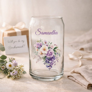 Vaso Con Forma De Lata Regalo para Dama de Honor Floral Púrpura Elegante