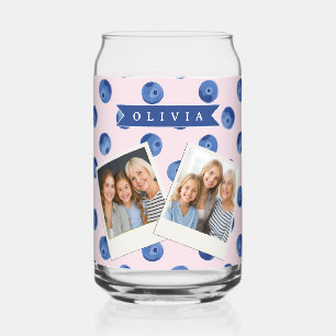 Vaso Con Forma De Lata Regalo Personalizado de Acuarela de Arándano Azul 