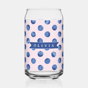 Vaso Con Forma De Lata Regalo Personalizado de Acuarela de Arándanos Azul