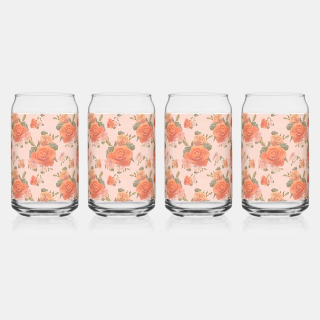 Vaso Con Forma De Lata resorte boda de patrón floral naranja rosa rosa (Anverso)