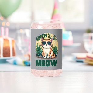 Vaso Con Forma De Lata Retro "El Verde Es El Nuevo Meow" Arte De Naturale