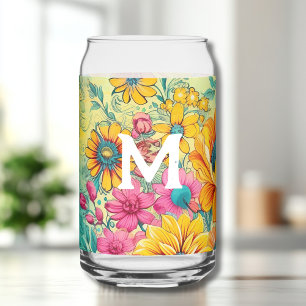 Vaso Con Forma De Lata Retro Floral Inicial