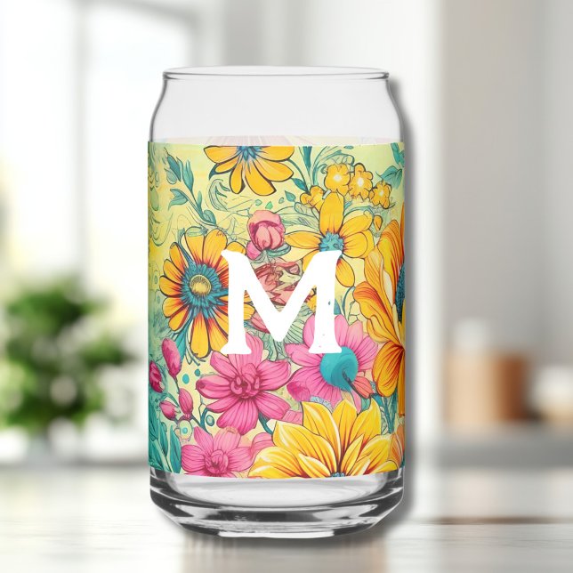 Vaso Con Forma De Lata Retro Floral Inicial (Subido por el creador)