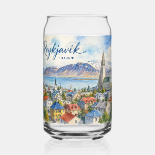 Vaso Con Forma De Lata Reykjavik Islandia recuerdo acuarela