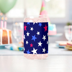 Vaso Con Forma De Lata Rojo Intenso, Azul Patriótico y Estrellas Blancas
