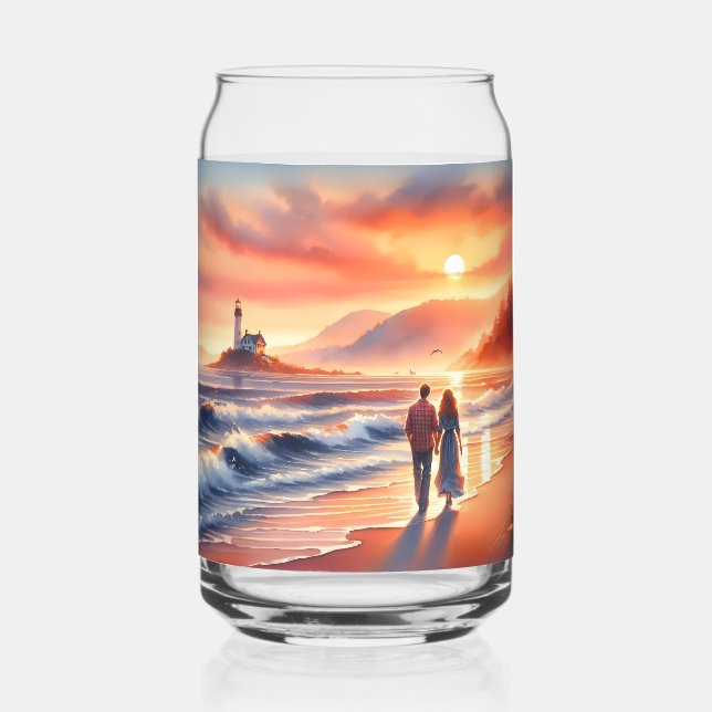 Vaso Con Forma De Lata Romantic Coastal Sunset Lighthouse Walk (Anverso)
