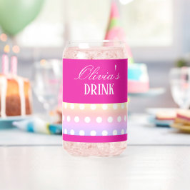 Vaso Con Forma De Lata Rosa Brillante y Lunares