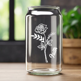 Vaso Con Forma De Lata Rosa de flor de junio personalizado en blanco