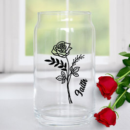 Vaso Con Forma De Lata Rosa de flor de mes de nacimiento personalizado de