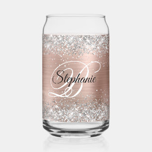 Vaso Con Forma De Lata Rosa Dorado Brillo Plateado Monograma Elegante Fan