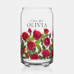 Vaso Con Forma De Lata Rosa Roja Moderna Minimalista Nombre Te Amo