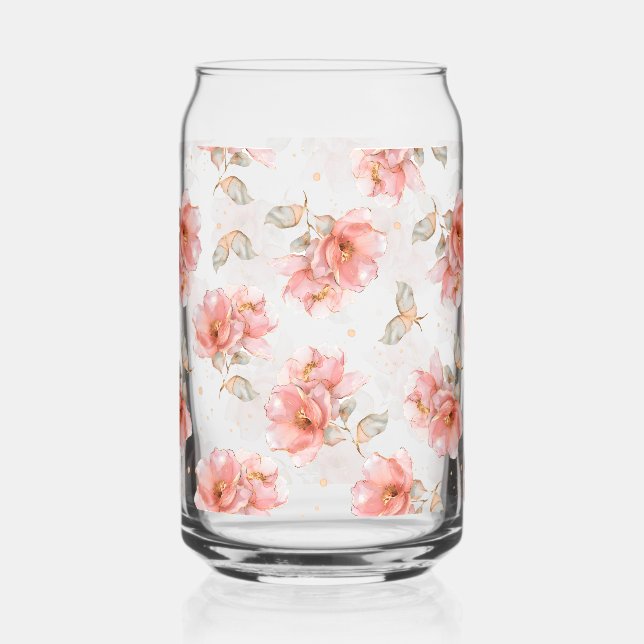 Vaso Con Forma De Lata Rosas rosas y hojas rosas (Anverso)
