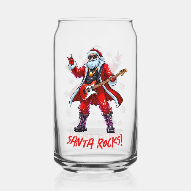 Vaso Con Forma De Lata ¡Santa Rocks! Gracioso Santa Claus tocando la guit (Anverso)