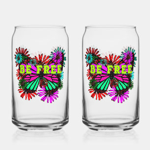 Vaso Con Forma De Lata Ser Libre - Hippie De Mariposa Y Flores Coloridas