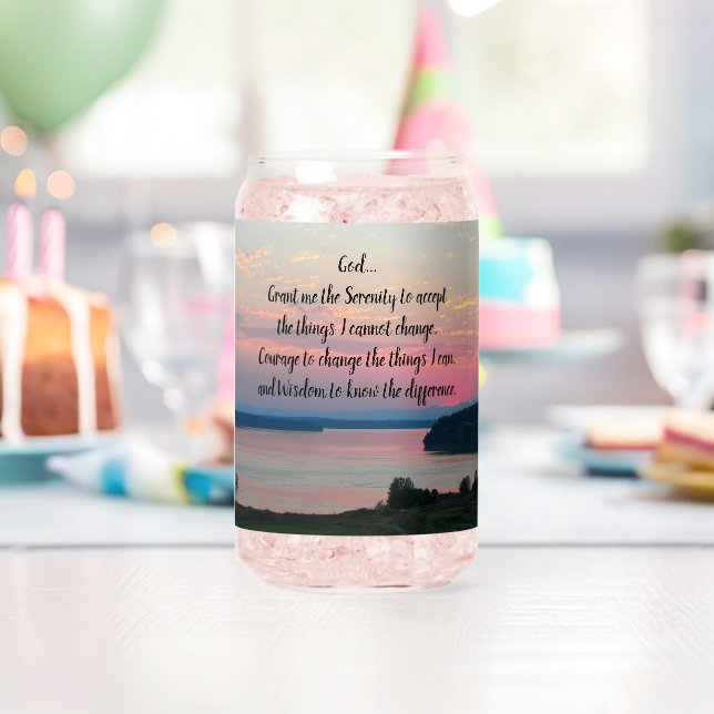 Vaso Con Forma De Lata Serenity Prayer Pink Seascape Sunset (Insitu (Cumpleaños))