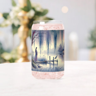 Vaso Con Forma De Lata Sereno lago de fantasía con sauce y garza