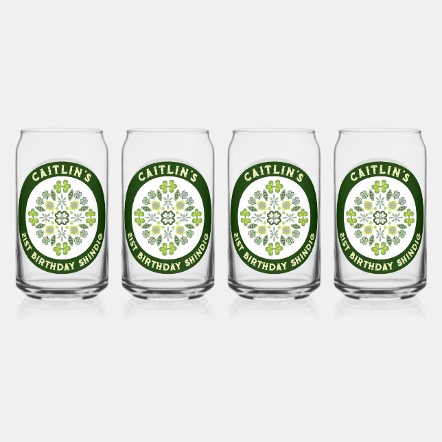 Vaso Con Forma De Lata Shamrock Mandala 21ª Fiesta de cumpleaños (Anverso)