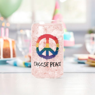 Vaso Con Forma De Lata Signo de paz arcoiris con texto "Elegir paz"