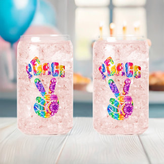 Vaso Con Forma De Lata Signo de paz de tinte retro puede conjunto de vidr