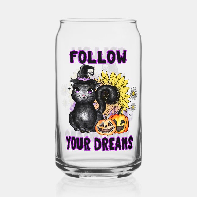 Vaso Con Forma De Lata Sigue tus sueños - gato negro Jack-O-Lantern (Anverso)
