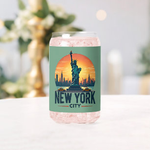 Vaso Con Forma De Lata Silueta retro de Nueva York con Estatua de la Libe