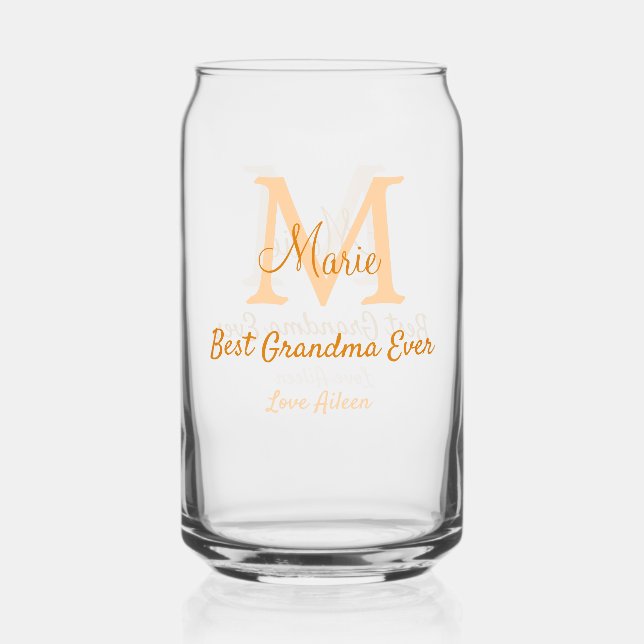 Vaso Con Forma De Lata simple mínimo mejor Abuela jamás naranja monograma (Anverso)