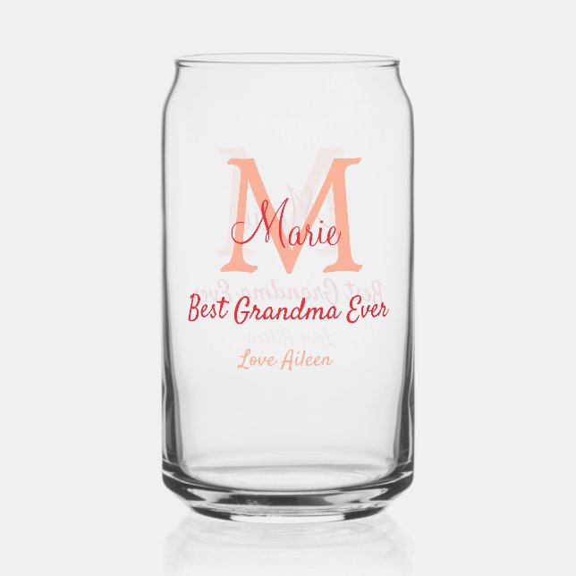 Vaso Con Forma De Lata simple mínimo mejor Abuela nunca texto de monogram (Anverso)