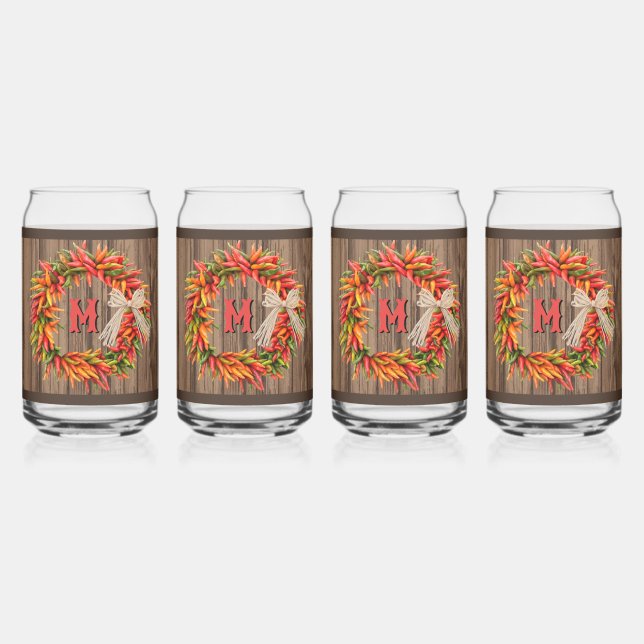 Vaso Con Forma De Lata Southwest Chile Ristra Wreath on Wood Personalized (Anverso)