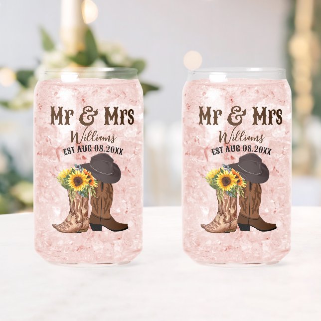 Vaso Con Forma De Lata Sr. Sra. Boda Occidental Aniversario Nombre de la  (Insitu (Boda))