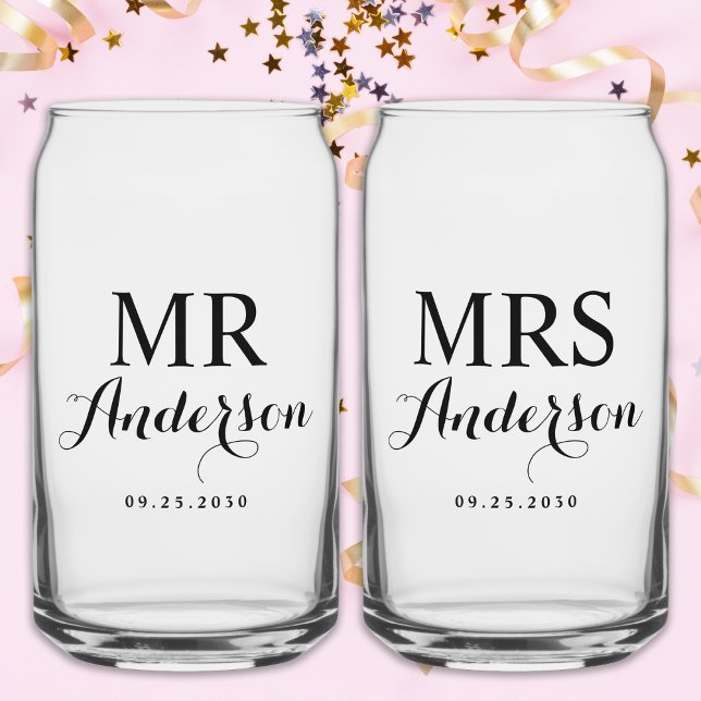Vaso Con Forma De Lata Sr y Sra. Modern Elegant Nombre Personalizado Boda (Subido por el creador)