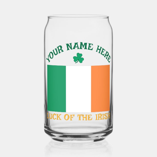 Vaso Con Forma De Lata St Patrick's Day Ireland Flag Custom Name Shamrock (Anverso)