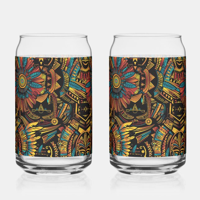 Vaso Con Forma De Lata "Sueño azteca" etéreo ciano 16oz Tumblers de vidri (Anverso)
