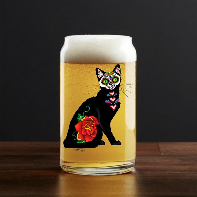 Vaso Con Forma De Lata Sugar Skull Black Cat (Subido por el creador)