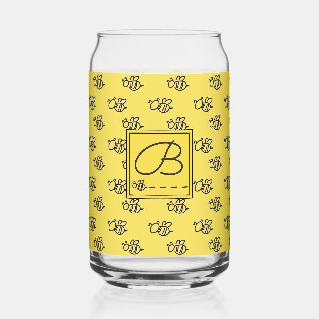 Vaso Con Forma De Lata Summery Yellow Bee Doodles Monogramed (Anverso)