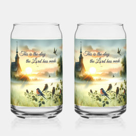 Vaso Con Forma De Lata Sunrise Church with Birds in Misty Meadow