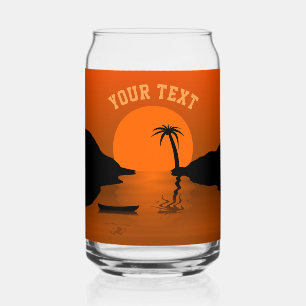 Vaso Con Forma De Lata Sunset Beach Tropical Naranja Personalizado Textos