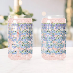 Vaso Con Forma De Lata Taza de cristal de jardín de cottage azul: Floral